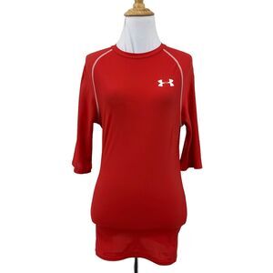 Under Armour Compression T Shirt Women M Red 1/2 Sleeve Fitted Stretch Training